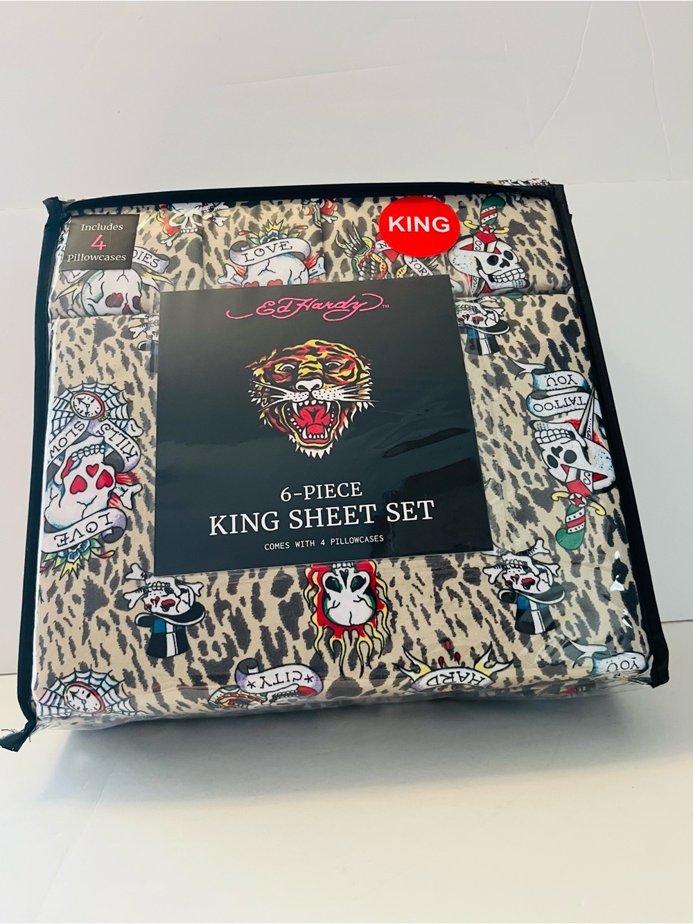 Ed Hardy 6 Piece King Size Sheet Set Tattoo You Leopard Print Skulls New York